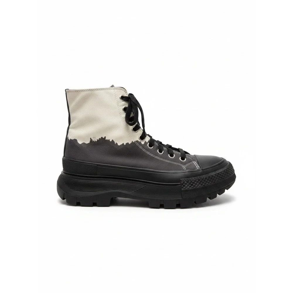 Alexander McQueen Tread Slick Black White Dip Dye Canvas Boot Sneaker Mens